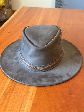 Classic Leather Outback Hat in Dark Brown with Braided Band